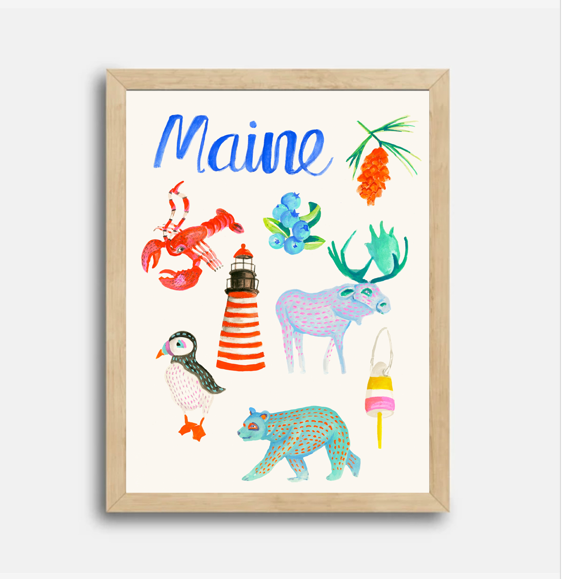 Maine Playful Icons Art Print, 8.5 x 11