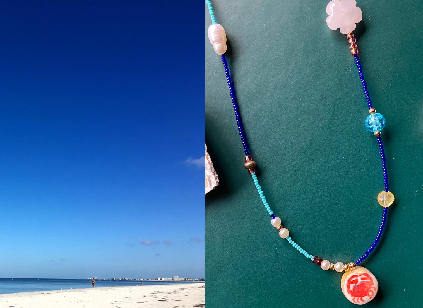 Illustrated Crab Beaded Necklace
