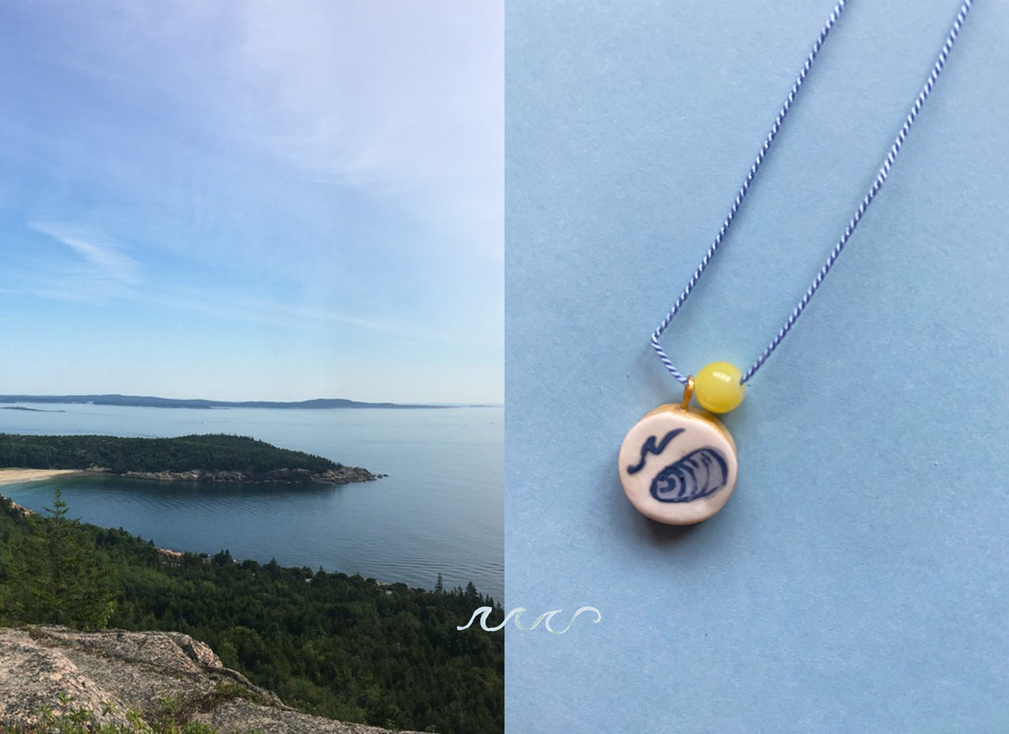 Illustrated Oyster Wave Silk Necklace