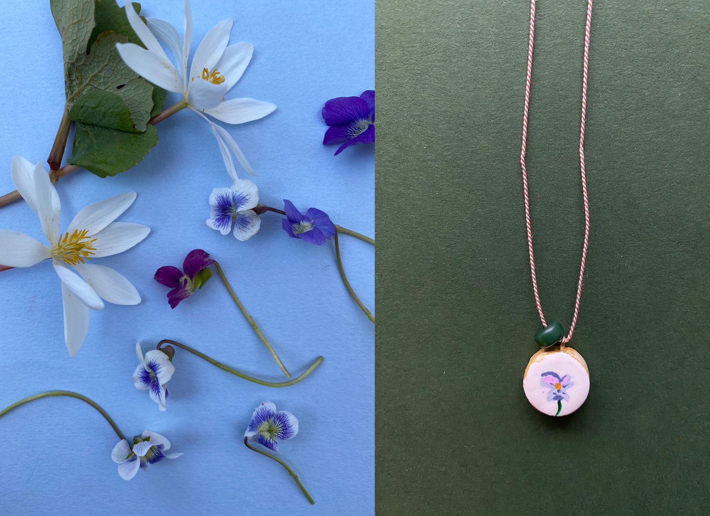 Illustrated Pansy Silk Necklace
