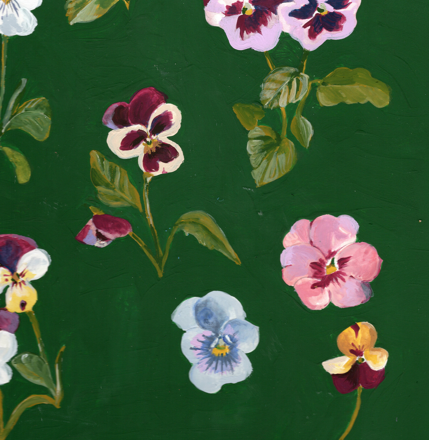 Pansy Garden 9 x 12 Gouache Original Painting