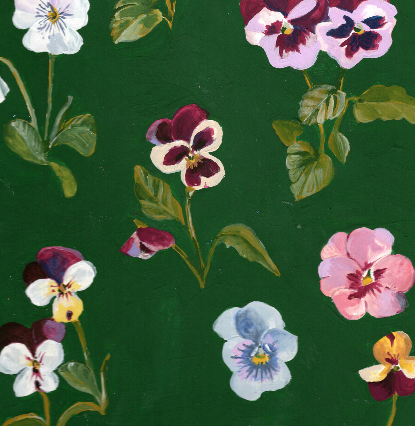 Pansy Garden 9 x 12 Gouache Original Painting