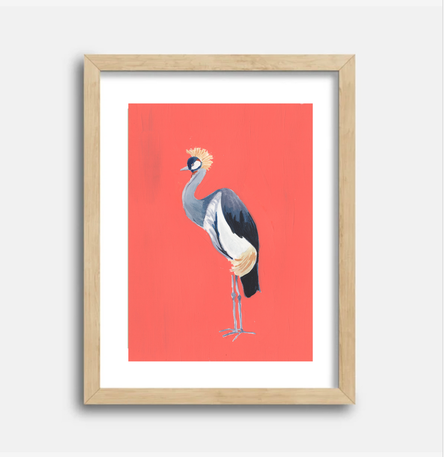 Crowned Crane 5x7 Gouache Original Painting