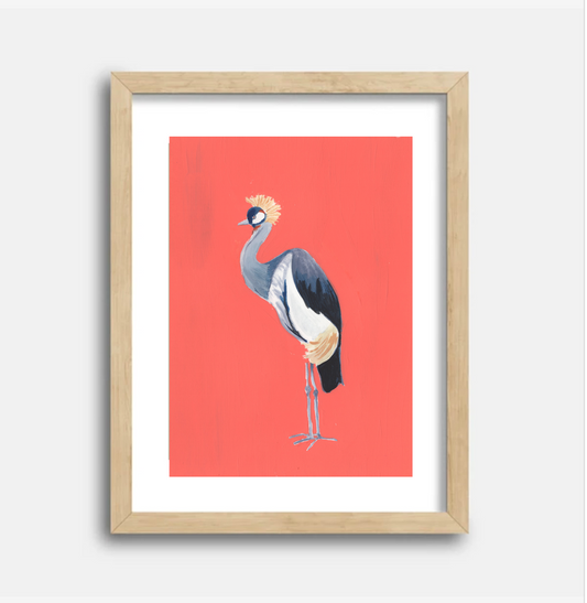 Crowned Crane 5x7 Gouache Original Painting