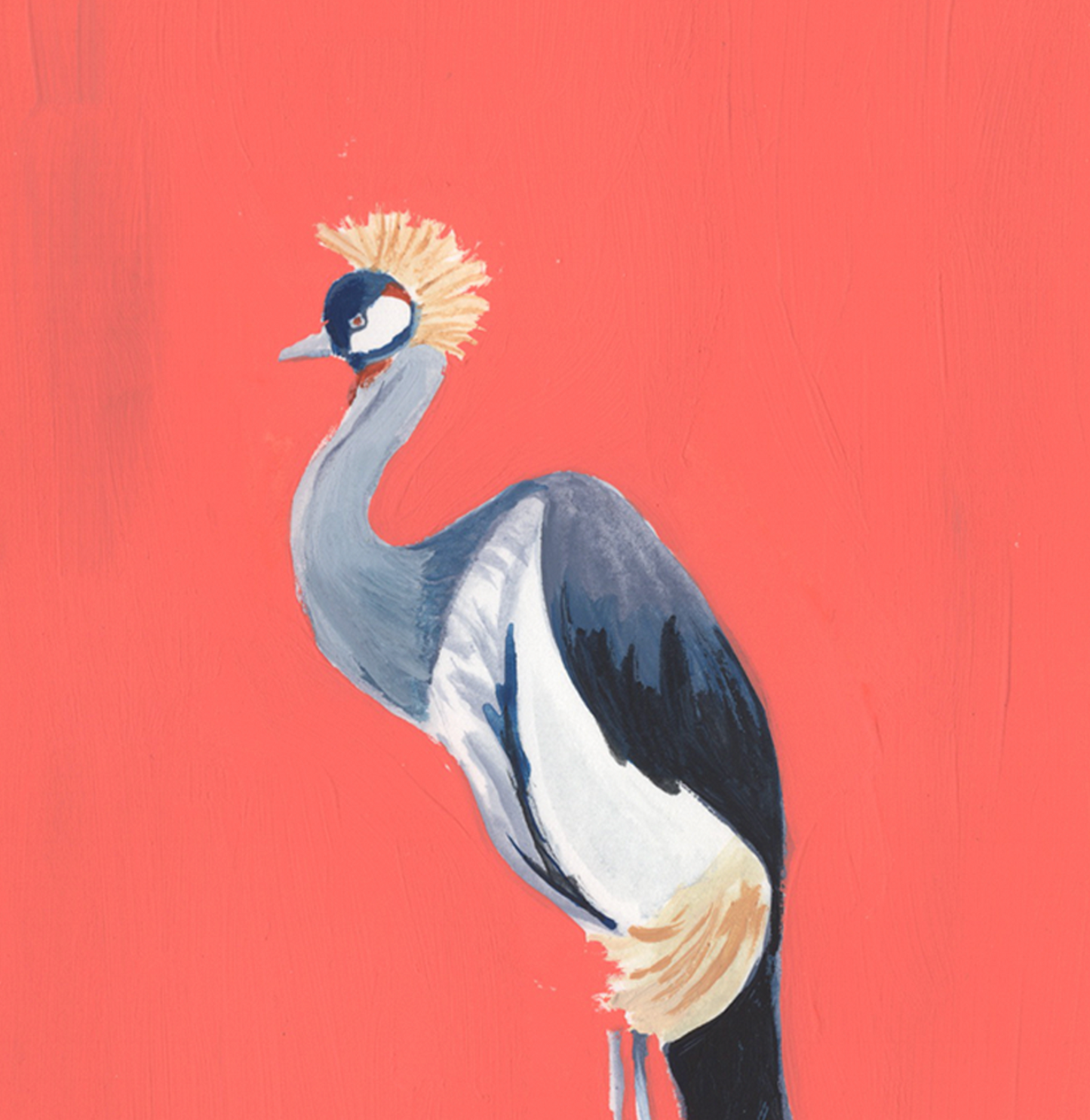 Crowned Crane 5x7 Gouache Original Painting