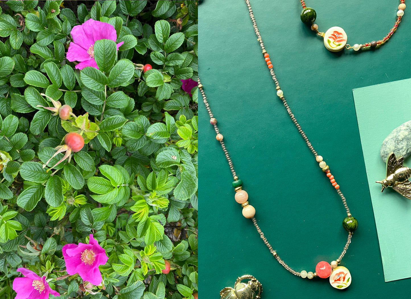 Illustrated Beach Rose Beaded Bracelet