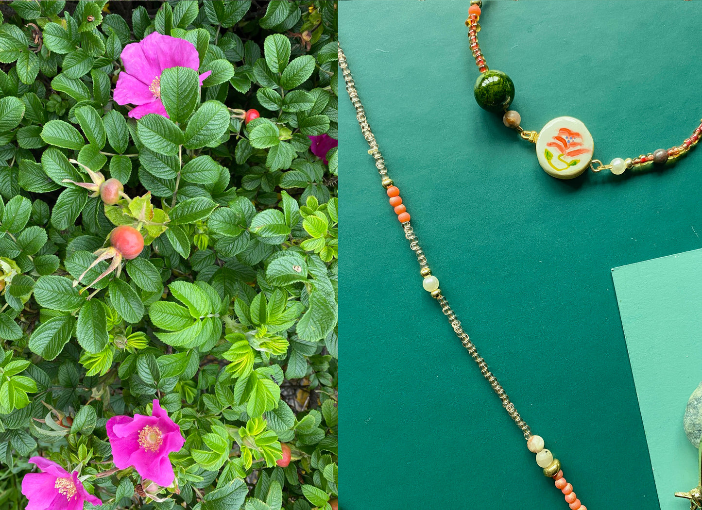 Illustrated Beach Rose Beaded Bracelet