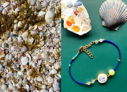 Illustrated Fish and Anchor Beaded Bracelet