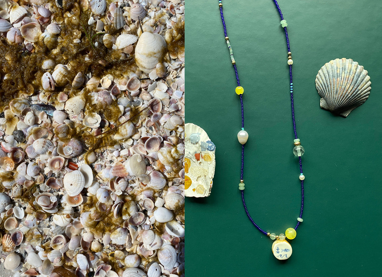 Illustrated Fish and Anchor Beaded Necklace