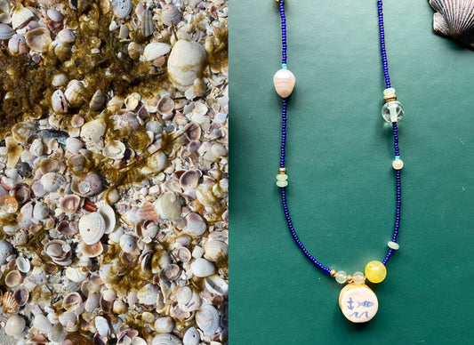 Illustrated Fish and Anchor Beaded Necklace