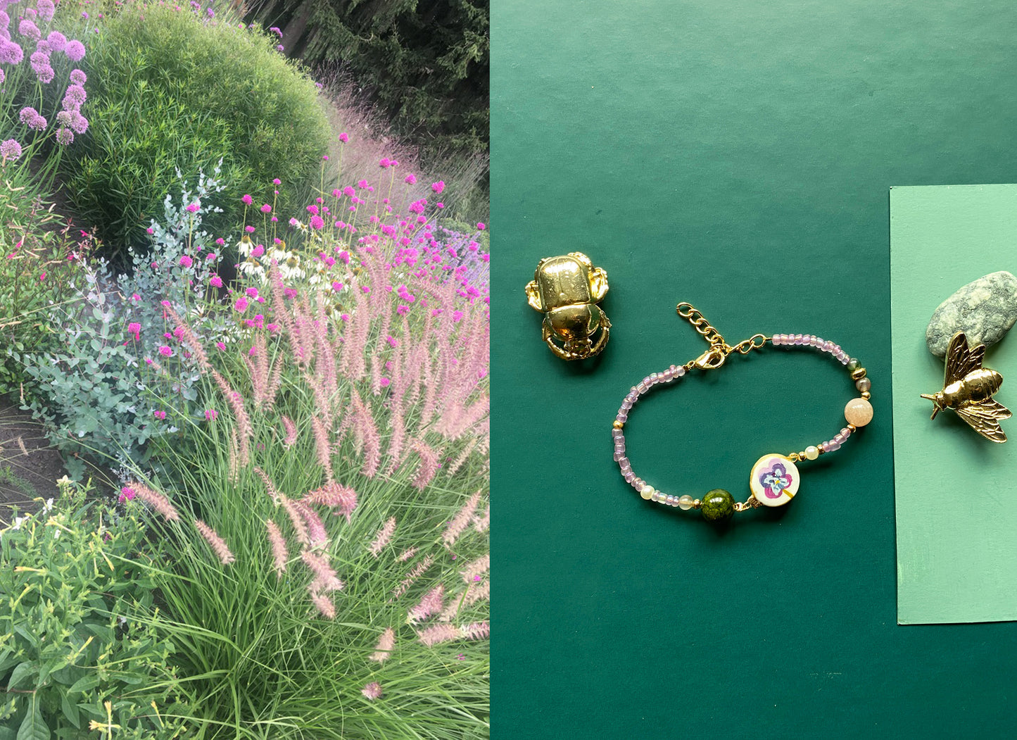 Illustrated Pansy Beaded Bracelet