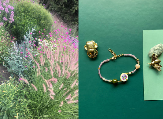 Illustrated Pansy Beaded Bracelet