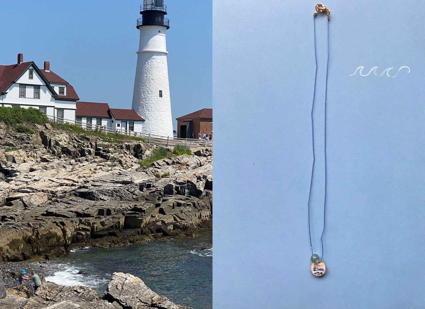 Illustrated Fish and Anchor Silk Necklace