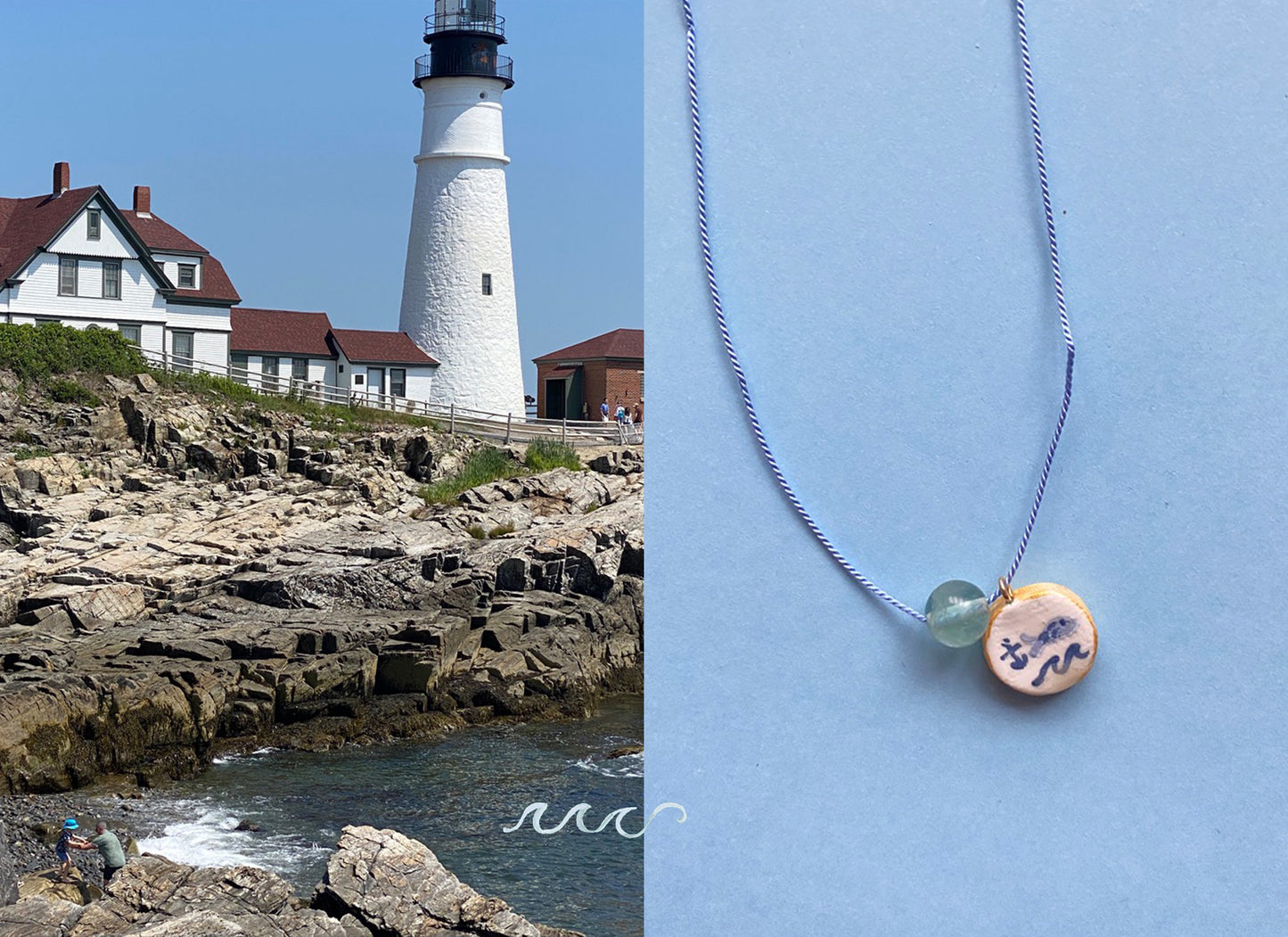 Illustrated Fish and Anchor Silk Necklace