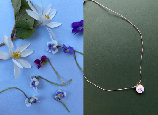 Illustrated Pansy Silk Necklace