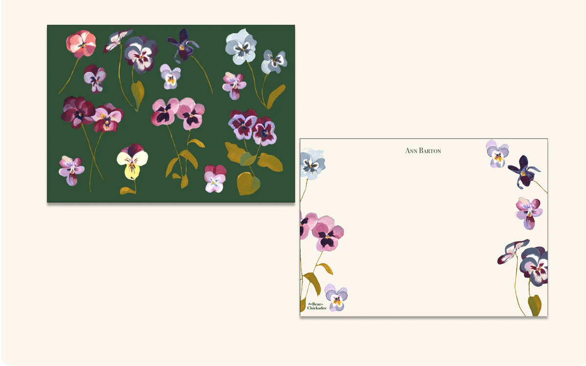 Custom Pansy Garden 5 x 7 Notecard Set- Cathy
